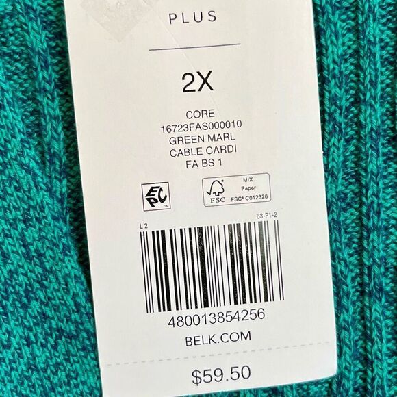 New! NWT Kim Rogers Green Marble Cable Cardigan 2X - Picture 8 of 9